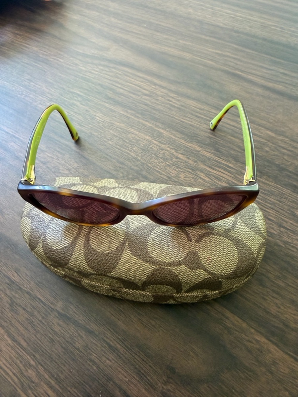 COACH Brown Gradient Lens Sunglasses with Lime Green Arms - Picture 3 of 10